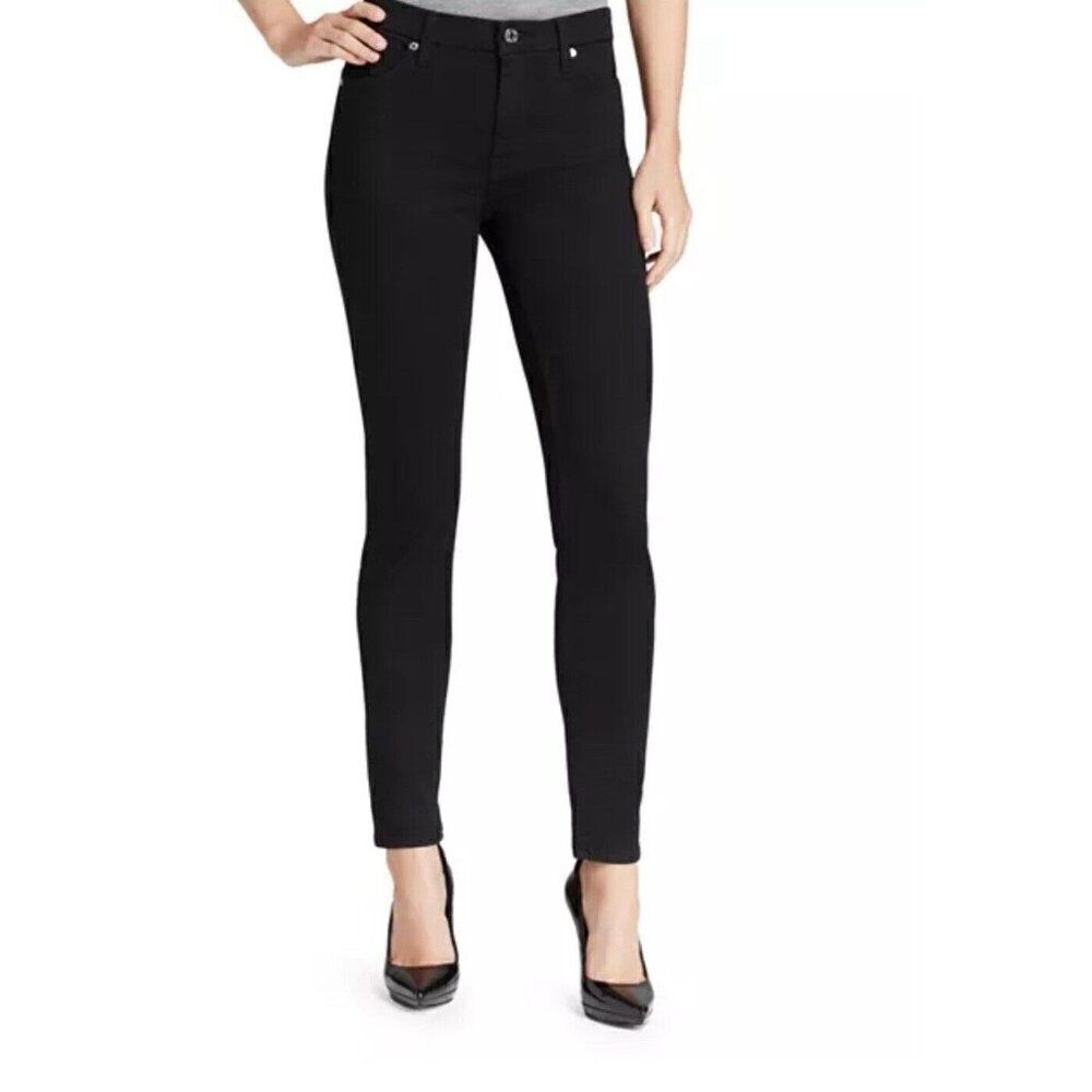 7 For All Mankind Womens Solid Black High Waist Skinny Jeans Denim 24